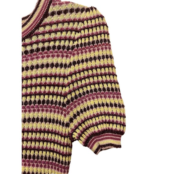 FREE PEOPLE Striped Purple Yellow Metallic Into You Sweater Dress Boho Retro XS - Picture 3 of 8